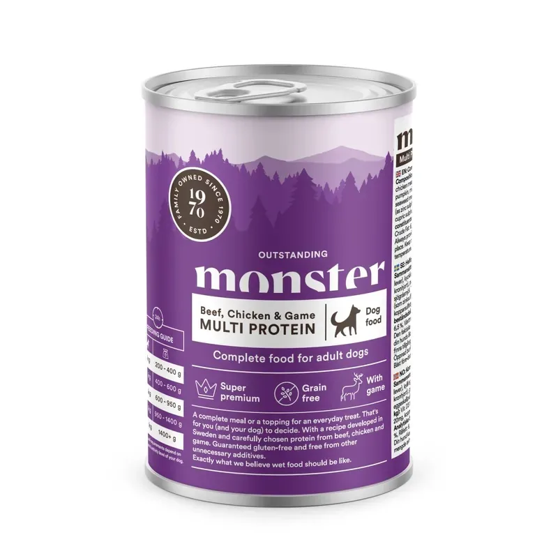 Köp nu Monster Dog Multi Protein Beef/Chicken/Game Burk 400g