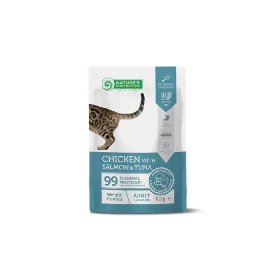 Köp nu Nature‘s Protection Adult weight control kyckling, lax & tonfisk 100 g för katter