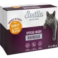 Kundfavorit Smilla Pouch Adult Hairball Chunks in Sauce med grönsaker – Ekonomipack Kalkon och gröna bönor (24 x 85 g)