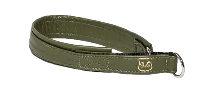 Läderhalsband halvstryp, 25cm, Olivgrön Populär