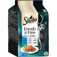 Lägg i varukorgen Ekonomipack Sheba Fresh & Fine 72 x 50 g – Tonfisk + Lax + Vitfisk i gelé