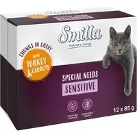 Lågt pris Smilla Pouch Adult Sensitive Chunks in Sauce med grönsaker – Ekonomipack Kalkon och morötter (24 x 85 g)