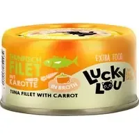 Lucky Lou Extra Food Filet i buljong 12 x 70 g – Tonfisk & morot Premium