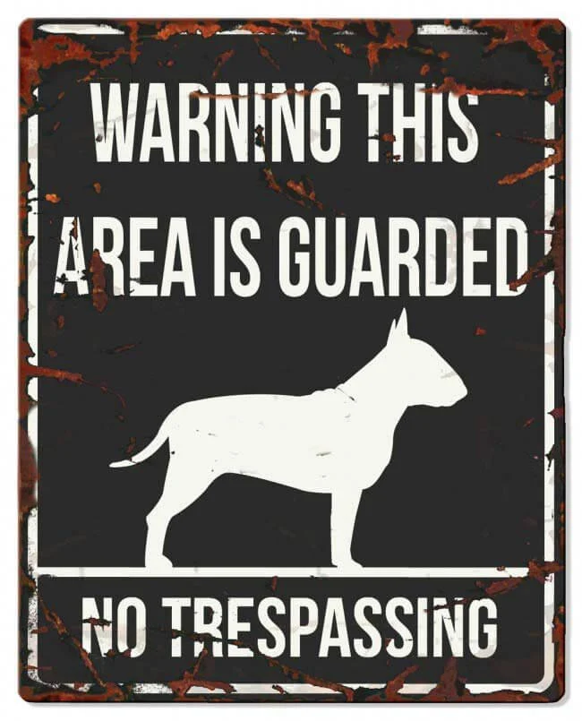 Metallskylt ”Warning” Bullterrier Svart L