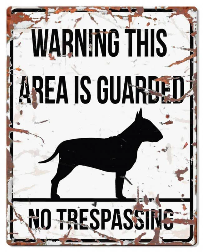 Metallskylt ”Warning” Bullterrier Vit L