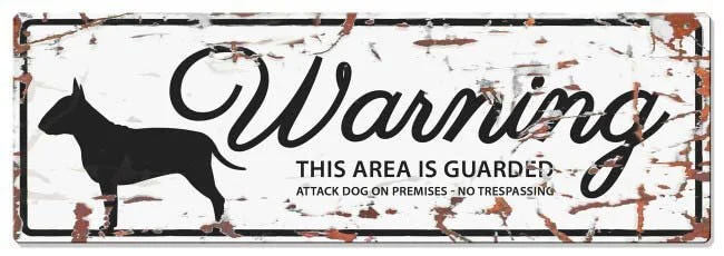 Metallskylt ”Warning” Bullterrier Vit M