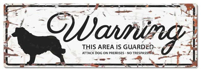 Metallskylt ”Warning” Collie Vit M
