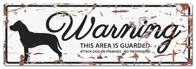 Metallskylt ”Warning” Stafford Vit M