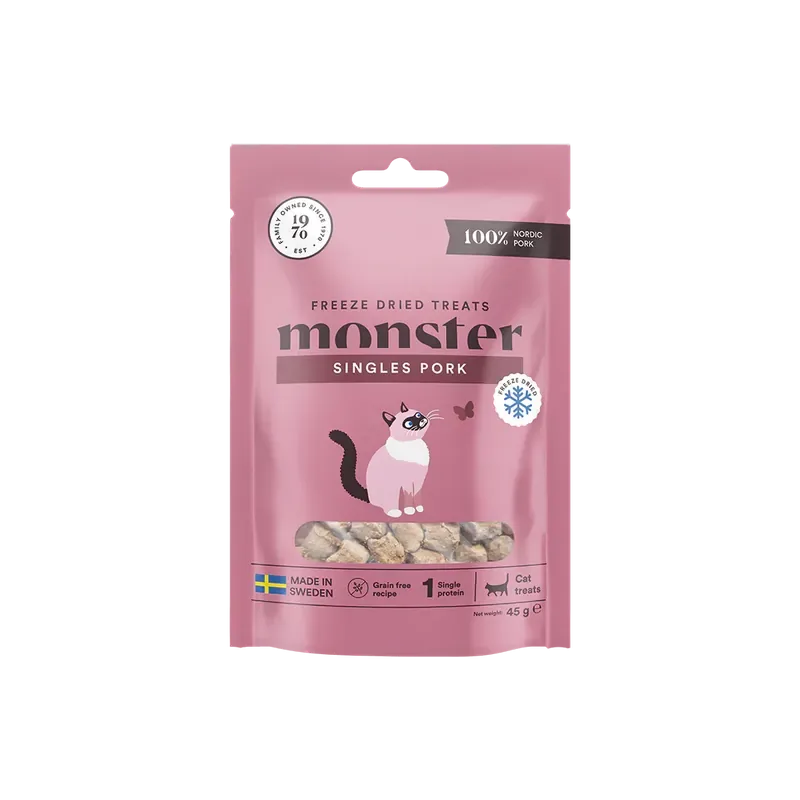 Monster Cat frystorkat godis singles pork för katter 45 g I lager