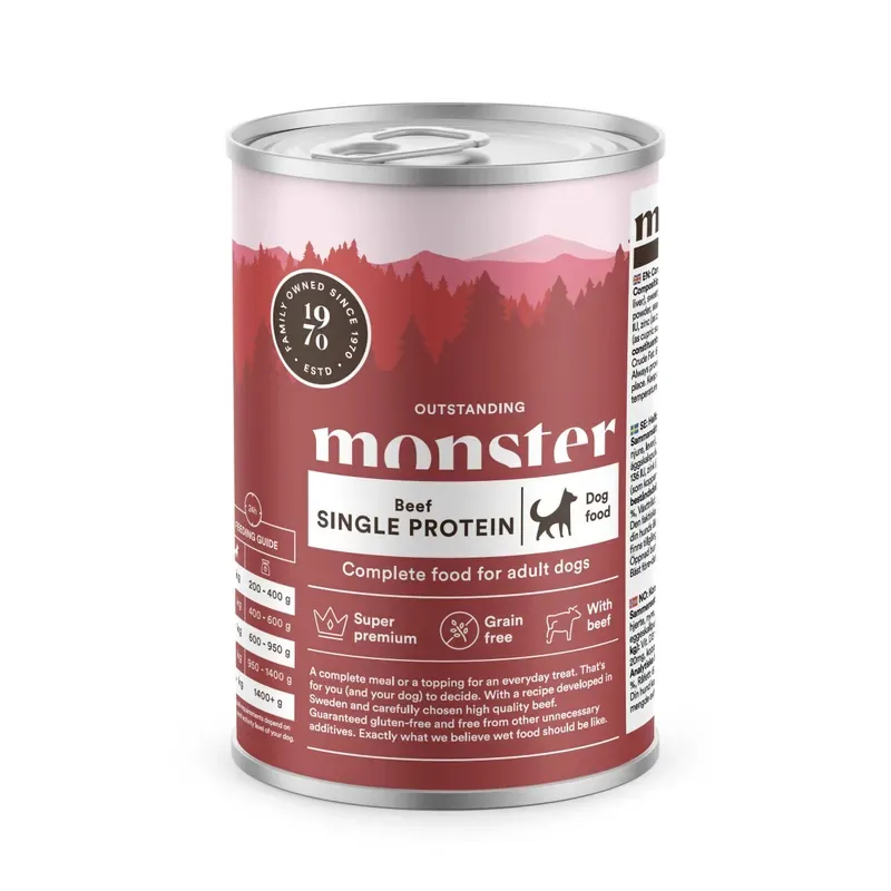 Monster Dog Adult Single Protein Beef Burk 400g Kundfavorit