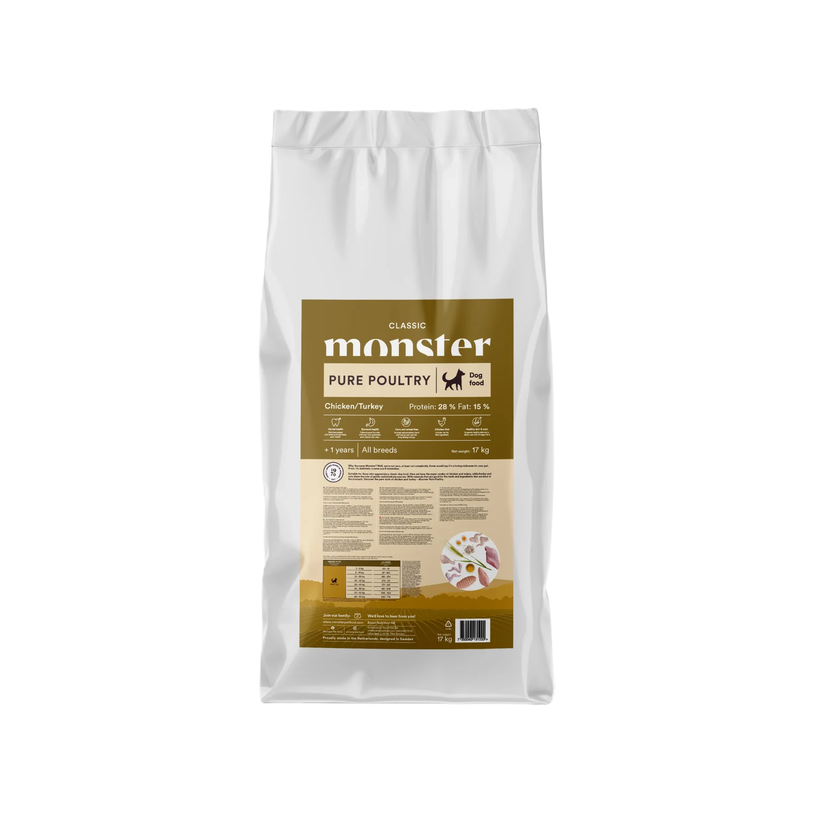 Monster Dog Classic Pure Poultry 鈥?torrfoder hund med kyckling och kalkon