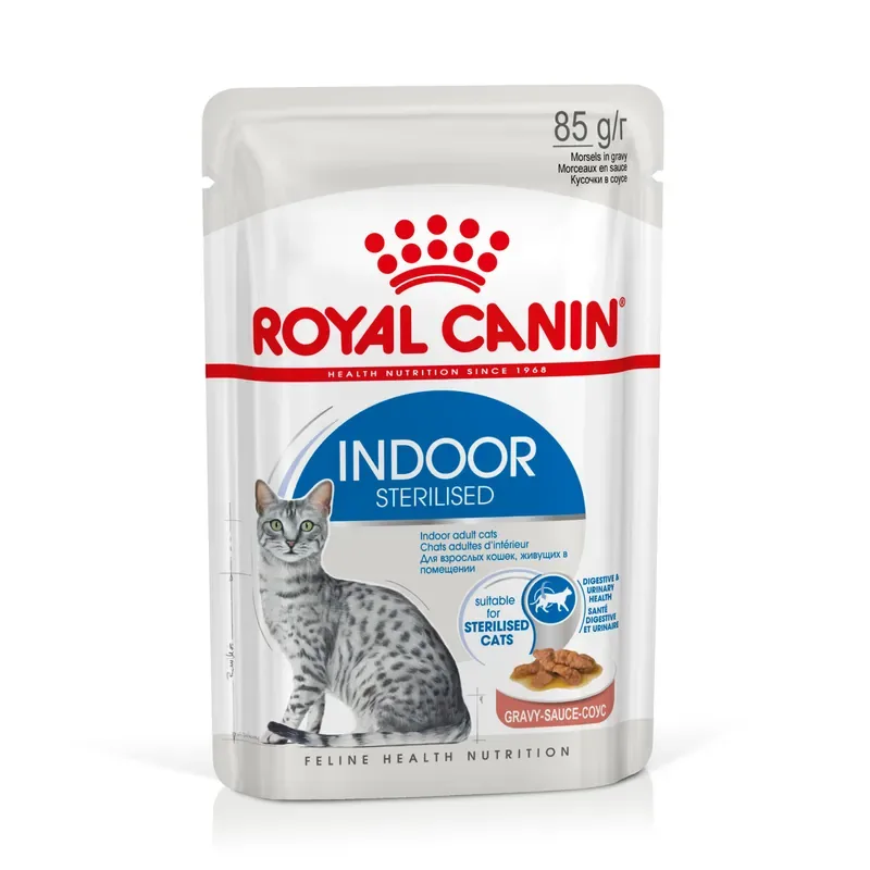Nedsatt pris Indoor Sterilised Gravy Adult Våtfoder för katt – 12 x 85 g