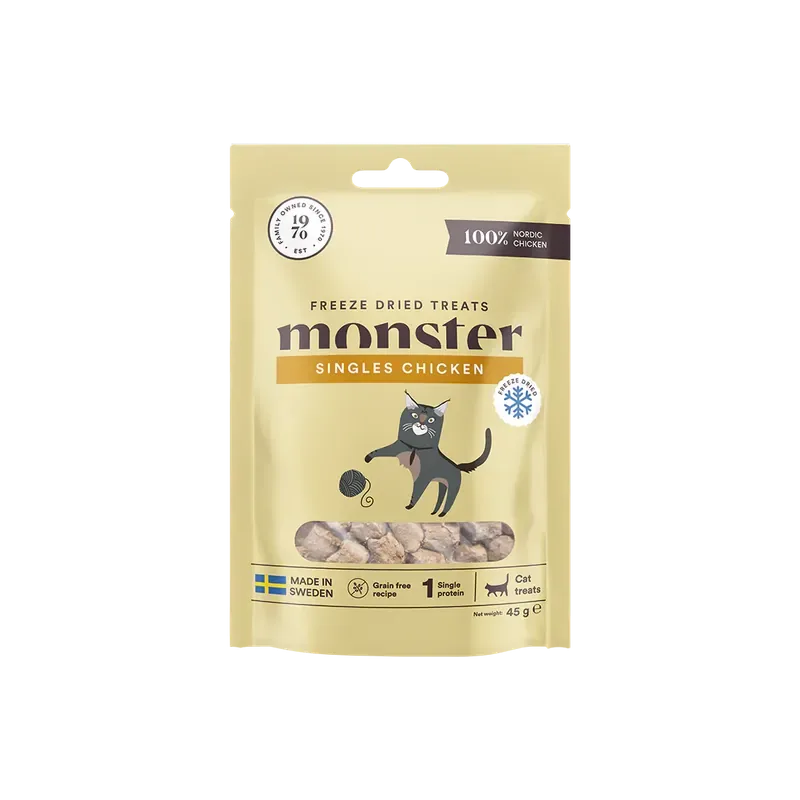 Nedsatt pris Monster Cat Freeze Dried Treats Singles Chicken 45 g för katter