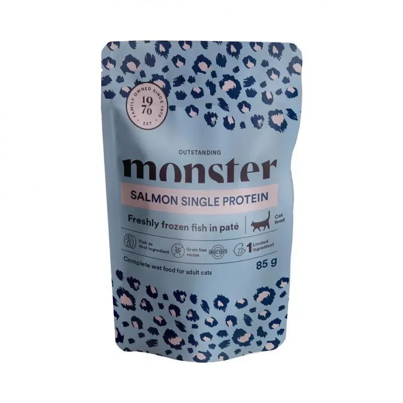 Nyhet Monster Cat Pouches Adult Salmon 85 g för katter