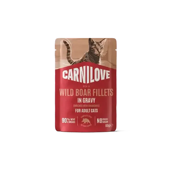 Outlet Carnilove Cat Pouch Gravy rich in Wild Boar enriched with Chamomile – 85 g