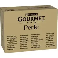 Outlet Jumbopack Gourmet Perle 96 x 85 g – Öring, Kalkon, Anka, Vilt i gelé