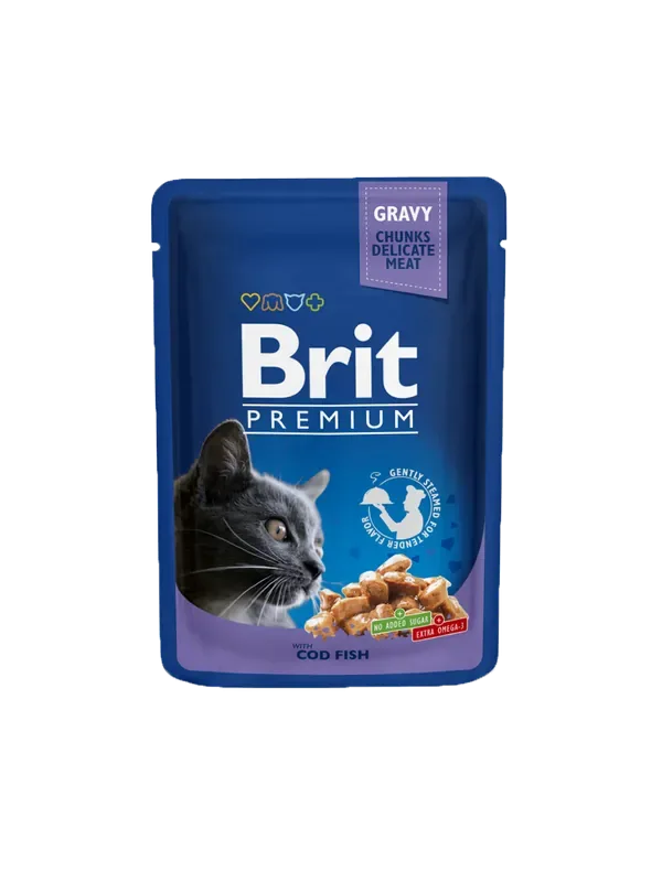 Populär Brit Premium Portionspåsar med Torsk i Sås för katter 24 x 100 g