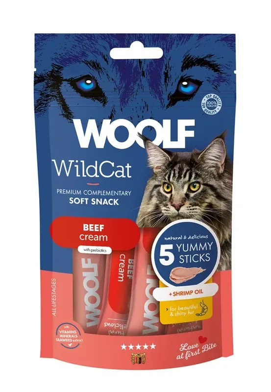 Populär Kattgodis Woolf Wildcat Cream Beef & Shrimp oil 5×14 g