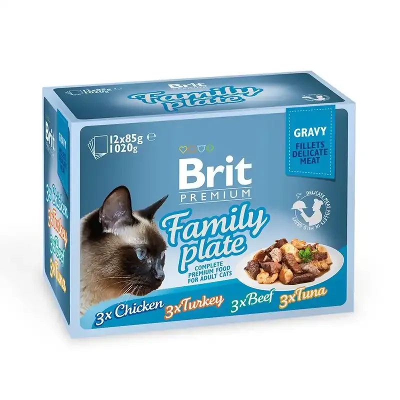 Populärt val Brit Premium Pouches Fillets in Gravy Family Plate (12x85g)