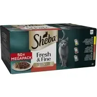 Rabatt Multipack Sheba Fresh & Fine portionspåsar 50 x 50 g – Med kyckling, nötkött och anka i sås
