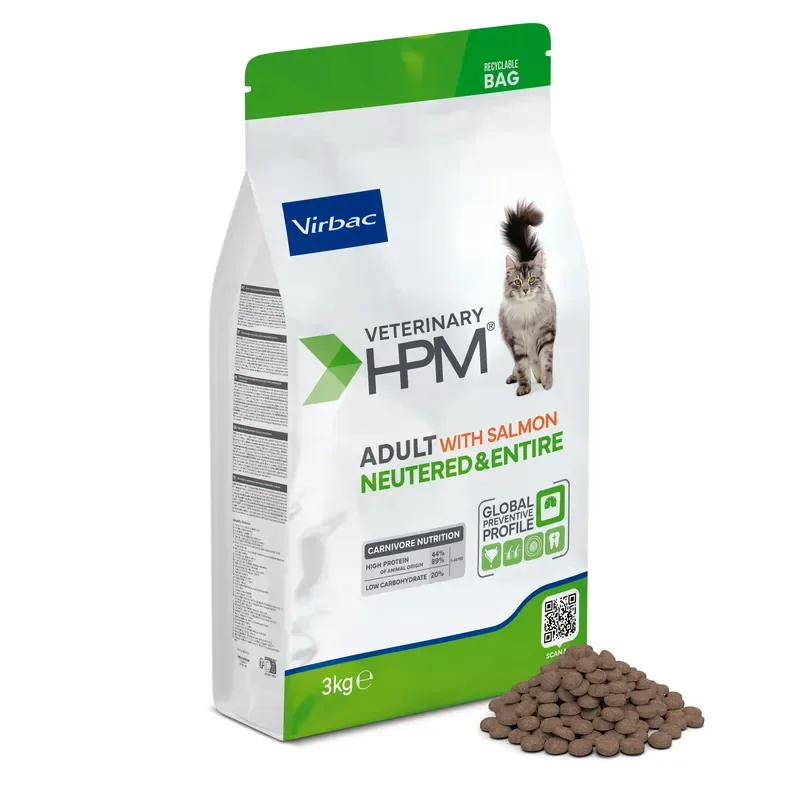 Rabatter Virbac Adult with Salmon Neutered & Entire Cat torrfoder för katt 3 kg