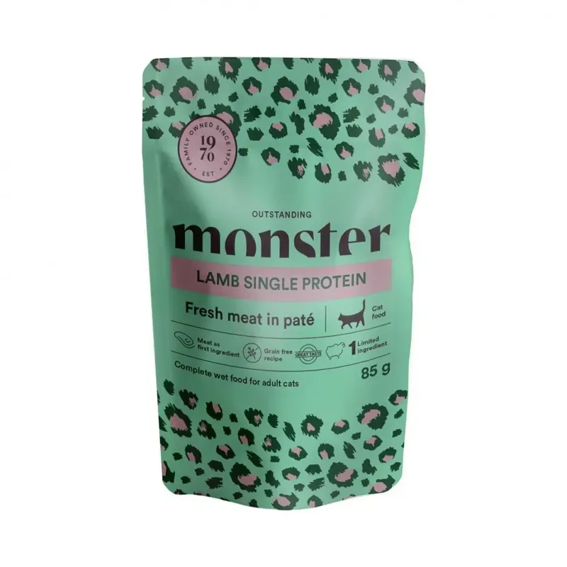 Säker betalning Monster Cat Pouches Adult Lamb Kattfoder 85 g
