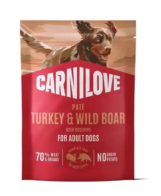 Säker betalning Pouch Paté Turkey & Wild Boar with Rosehips Våtfoder till Hund – 12 x 300 g