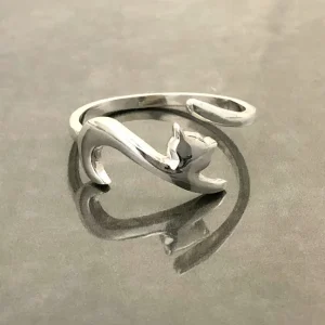 Silver Ring katt m svans runt finger, ställbar