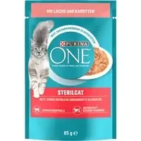 Sista chansen Purina ONE våtfoder för katter till specialpris! – SterilCat lax & morötter (26 x 85 g)