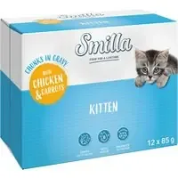 Smilla Pouch Kitten Chunks in Sauce med grönsaker – Kyckling och morötter (24 x 85 g) Nedsatt pris