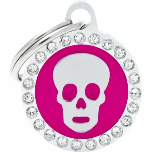 Snabb frakt MyFamily ID-bricka glam, cirkel med kranie, rosa