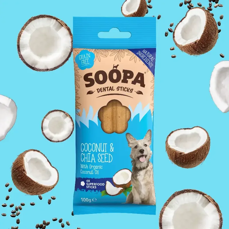 Soopa – Tuggpinnar | Kokosnöt & Chiafrön (4-pack)