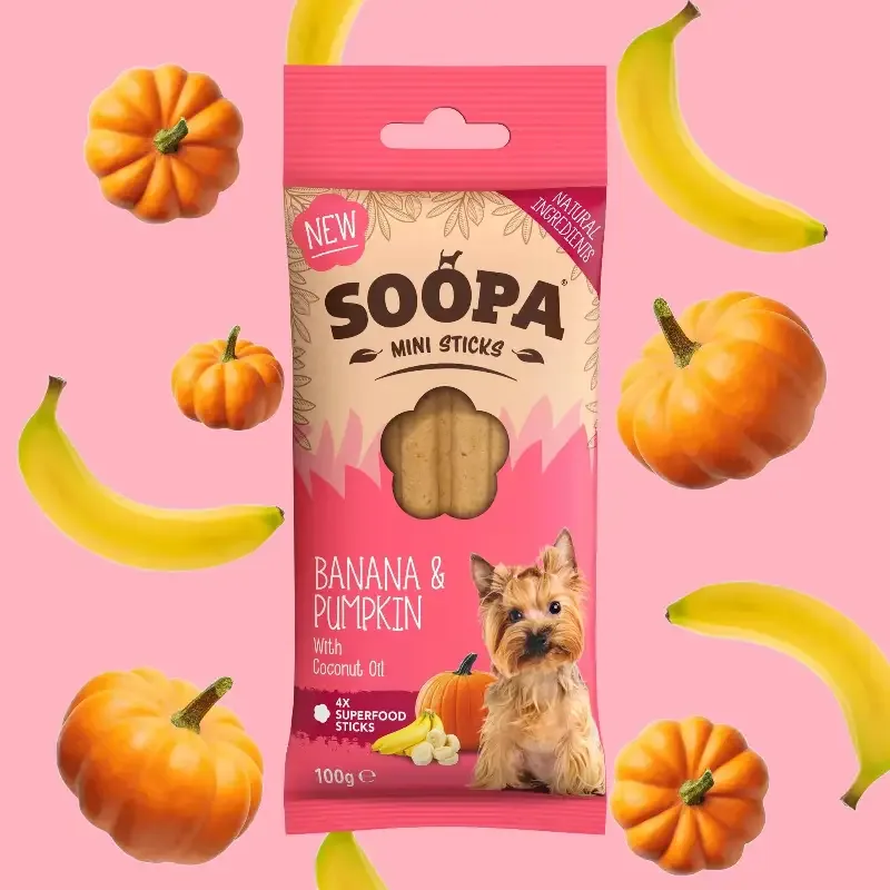 Soopa – Tuggpinnar MINI | Banan och Pumpa (8-pack)