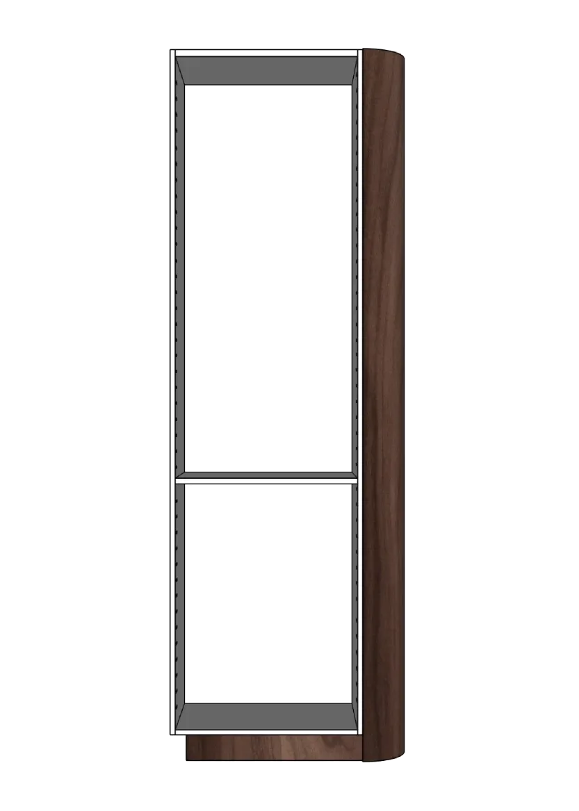Täcksida i valnöt, med rundat hörn för högskåp – 39,8 x 228 cm