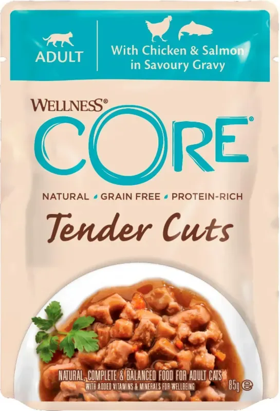 Utförsäljning Core Tender Cuts Chicken and Salmon in Gravy för katter 85 g