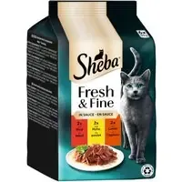 Utförsäljning Ekonomipack Sheba Fresh & Fine 72 x 50 g – Nötkött + Kyckling + Lamm i sås